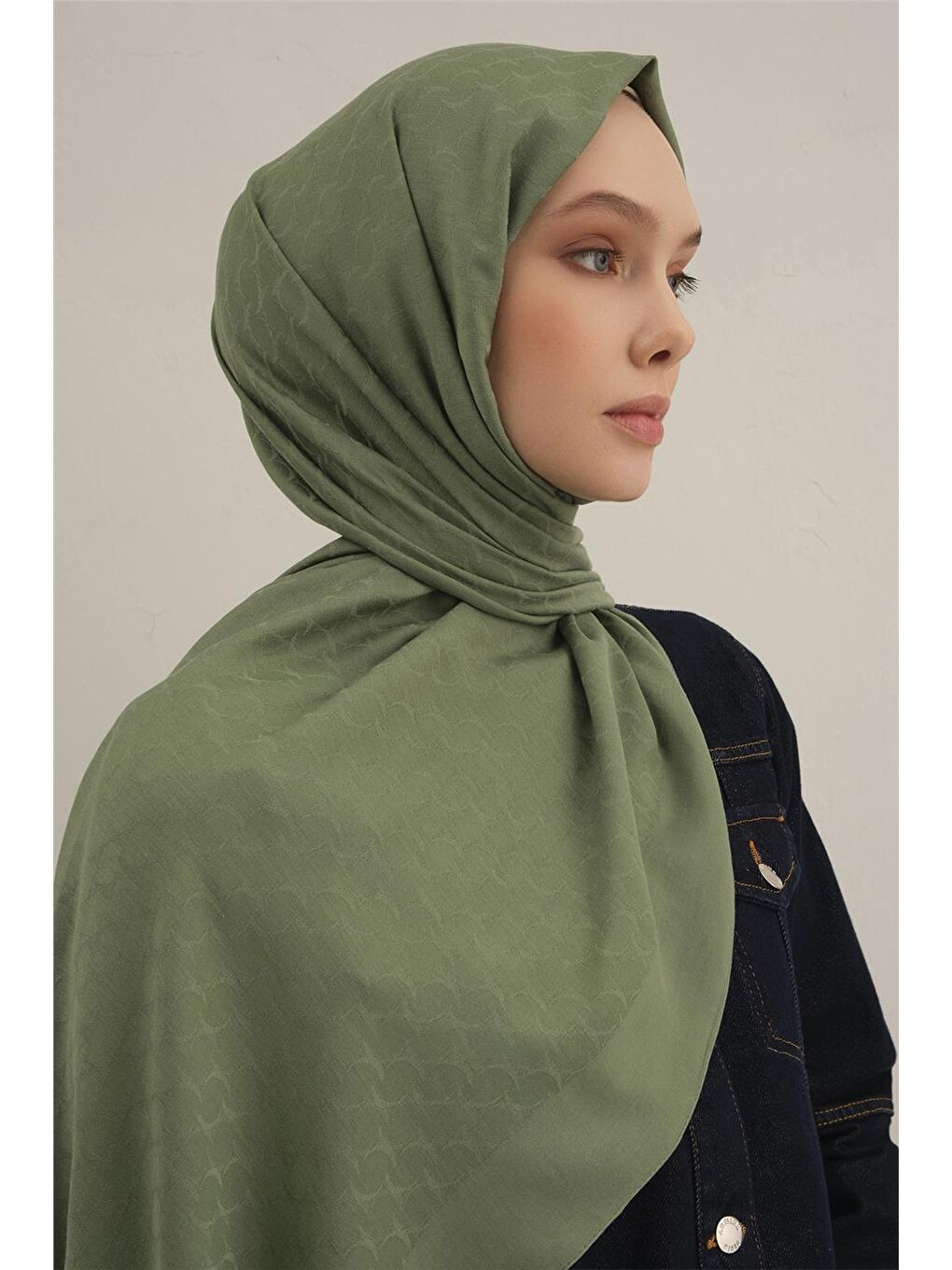 Haki Link Desen Bambu Pamuk Şal 48-2