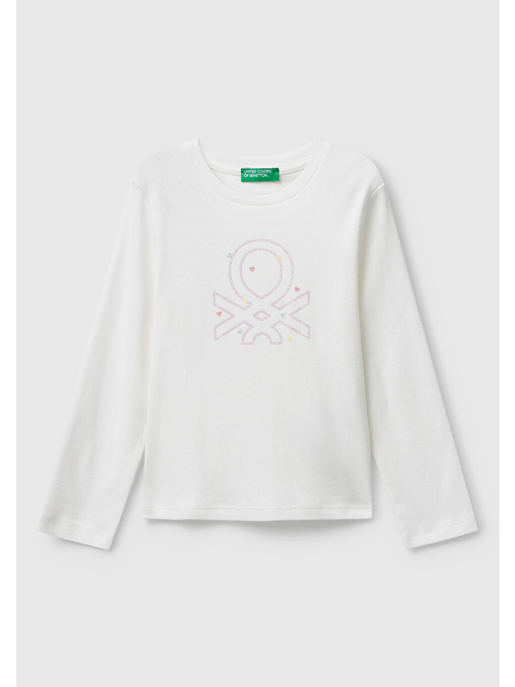 Kız Çocuk Beyaz Önü Parıltılı Logo Baskılı Slim Fit Uzun Kollu T-shirt