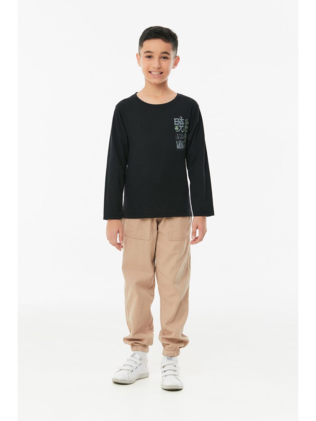 Siyah Baskılı Bisiklet Yaka Unisex Çocuk Body-1