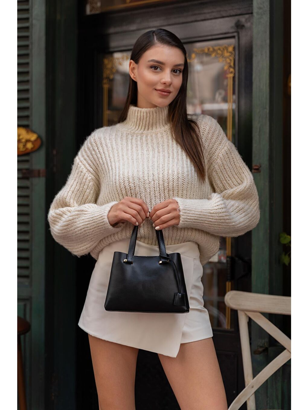 Melody Çift Bölmeli Çapraz Kadın Çanta - Siyah