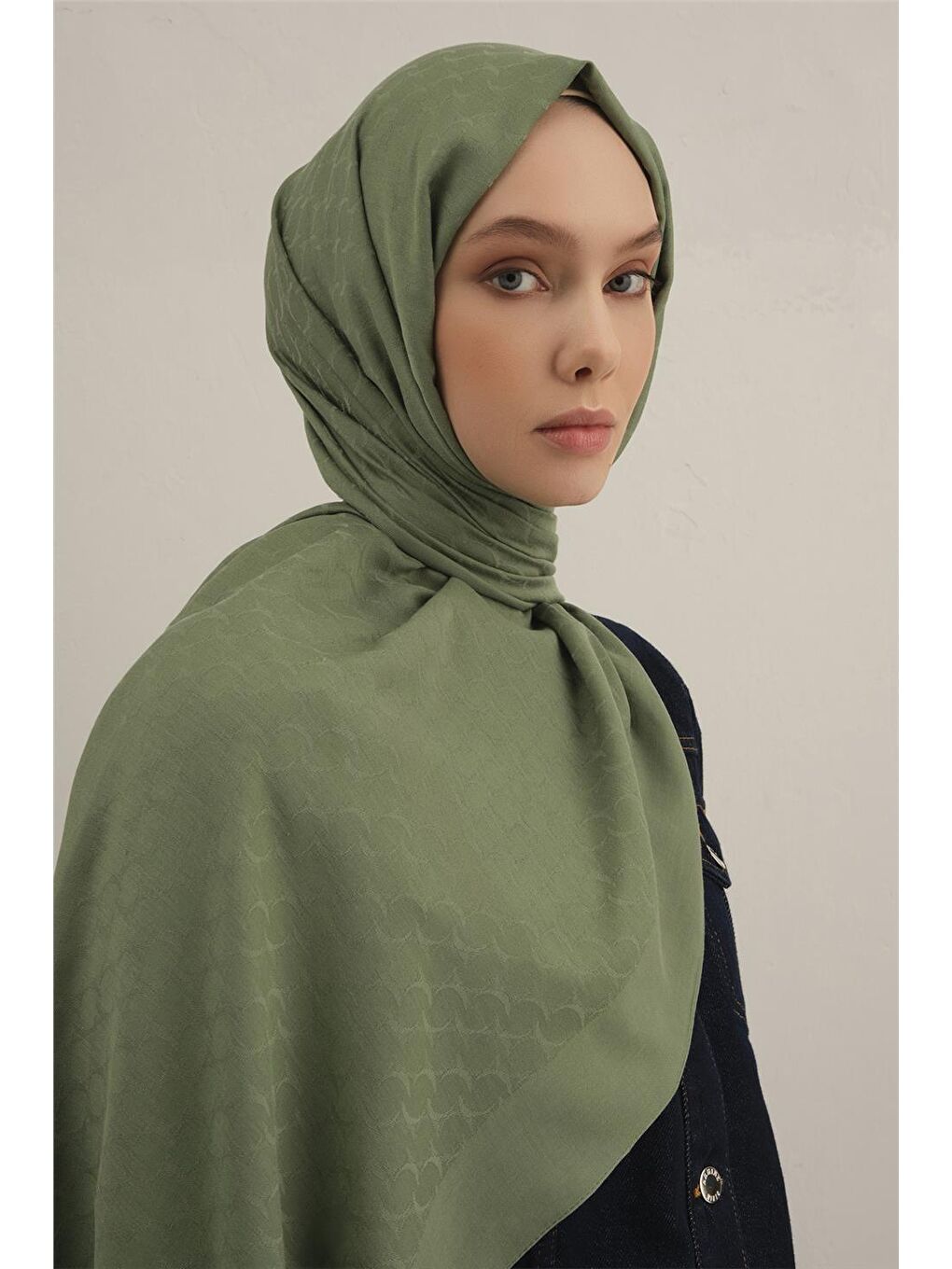 Haki Link Desen Bambu Pamuk Şal 48-3