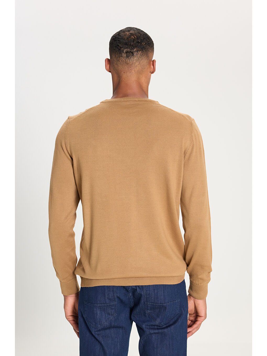 Kahverengi Erkek Camel Standart Fit Normal Kesim Bisiklet Yaka Triko Kazak-4