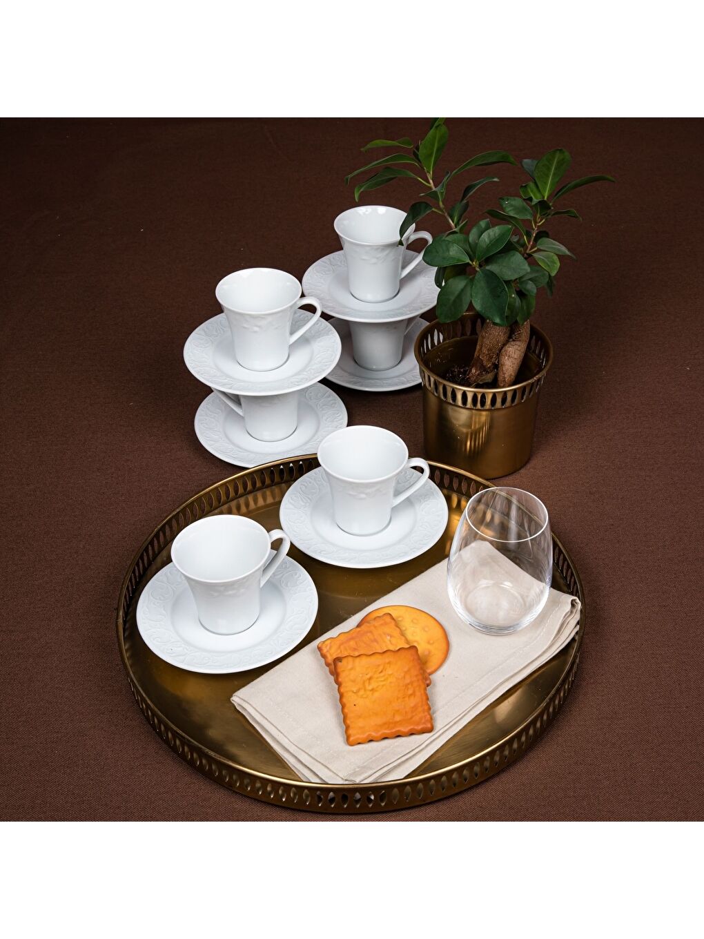 Ekru Bahar Dalı 12 Parça 6 Kişilik Türk Kahvesi Takımı-3