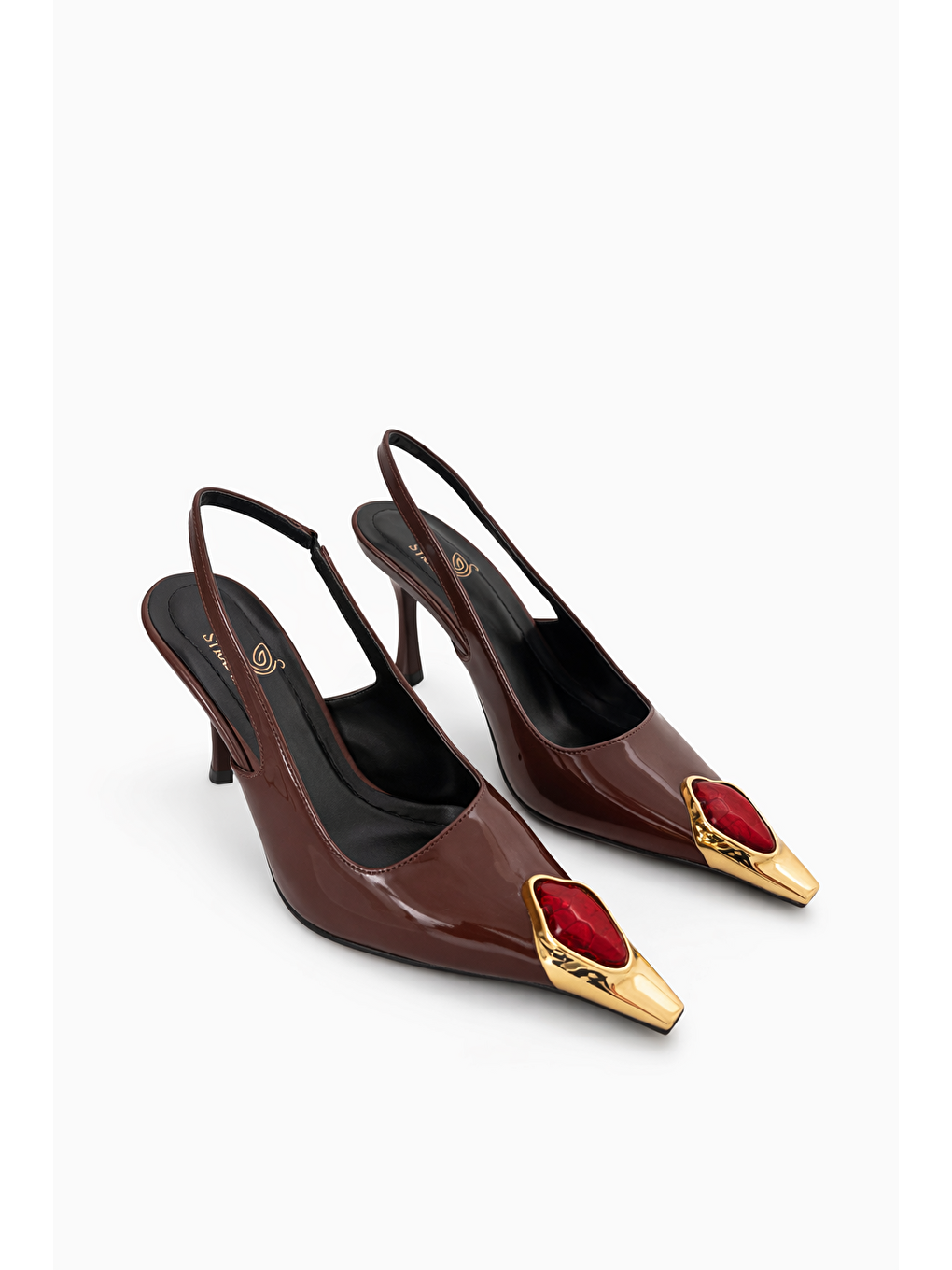 Kahverengi Rose Kadın Aksesuar Detay Rugan Topuklu Ayakkabı Kahve-1