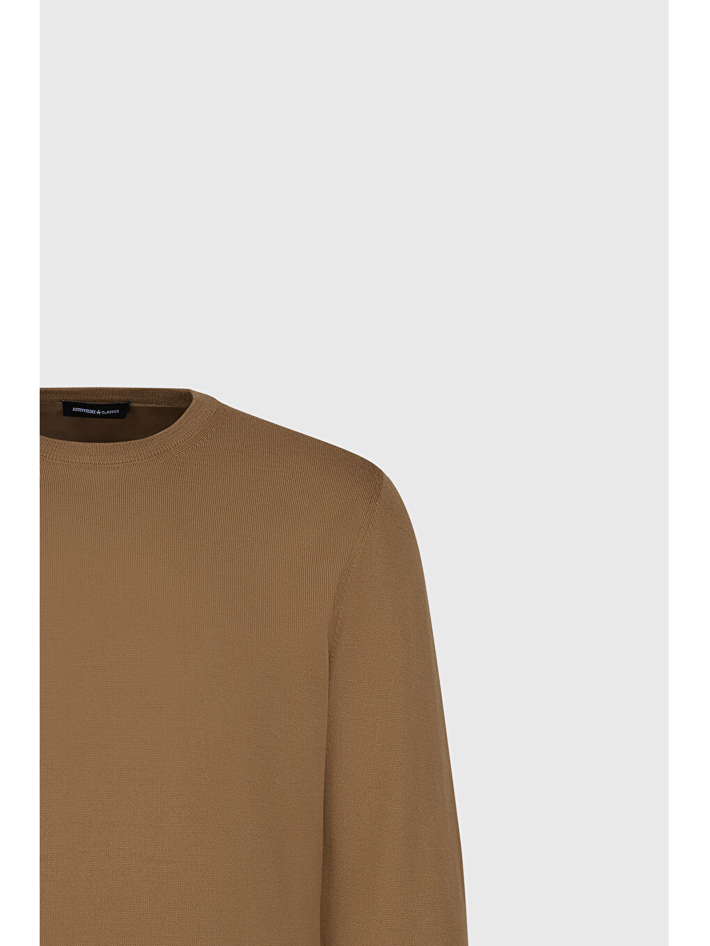 Kahverengi Erkek Camel Standart Fit Normal Kesim Bisiklet Yaka Triko Kazak-6