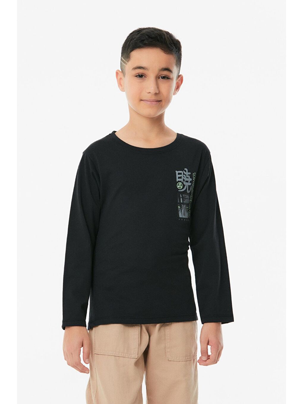 Siyah Baskılı Bisiklet Yaka Unisex Çocuk Body-2