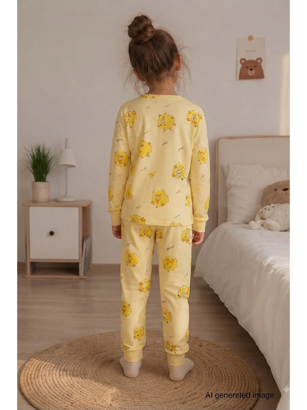 Sarı Kız Çocuk Yeni Sezon Pamuklu Desenli Pijama Takım Tkm1021-6