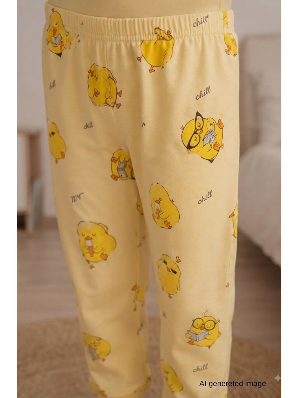 Sarı Kız Çocuk Yeni Sezon Pamuklu Desenli Pijama Takım Tkm1021-7
