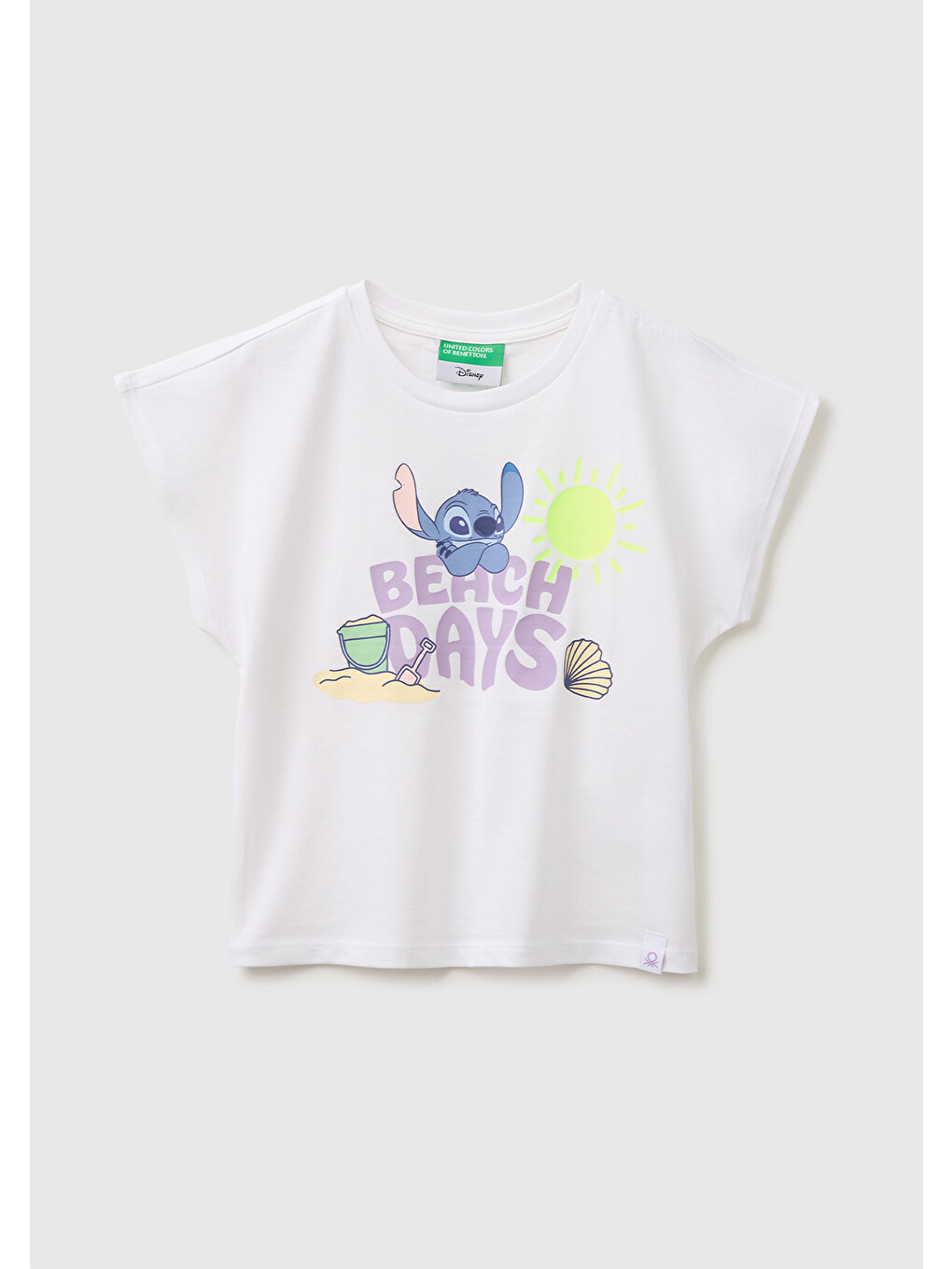 Kız Bebek Beyaz Lilo & Stitch Baskı Detaylı Bisiklet Yaka T-Shirt