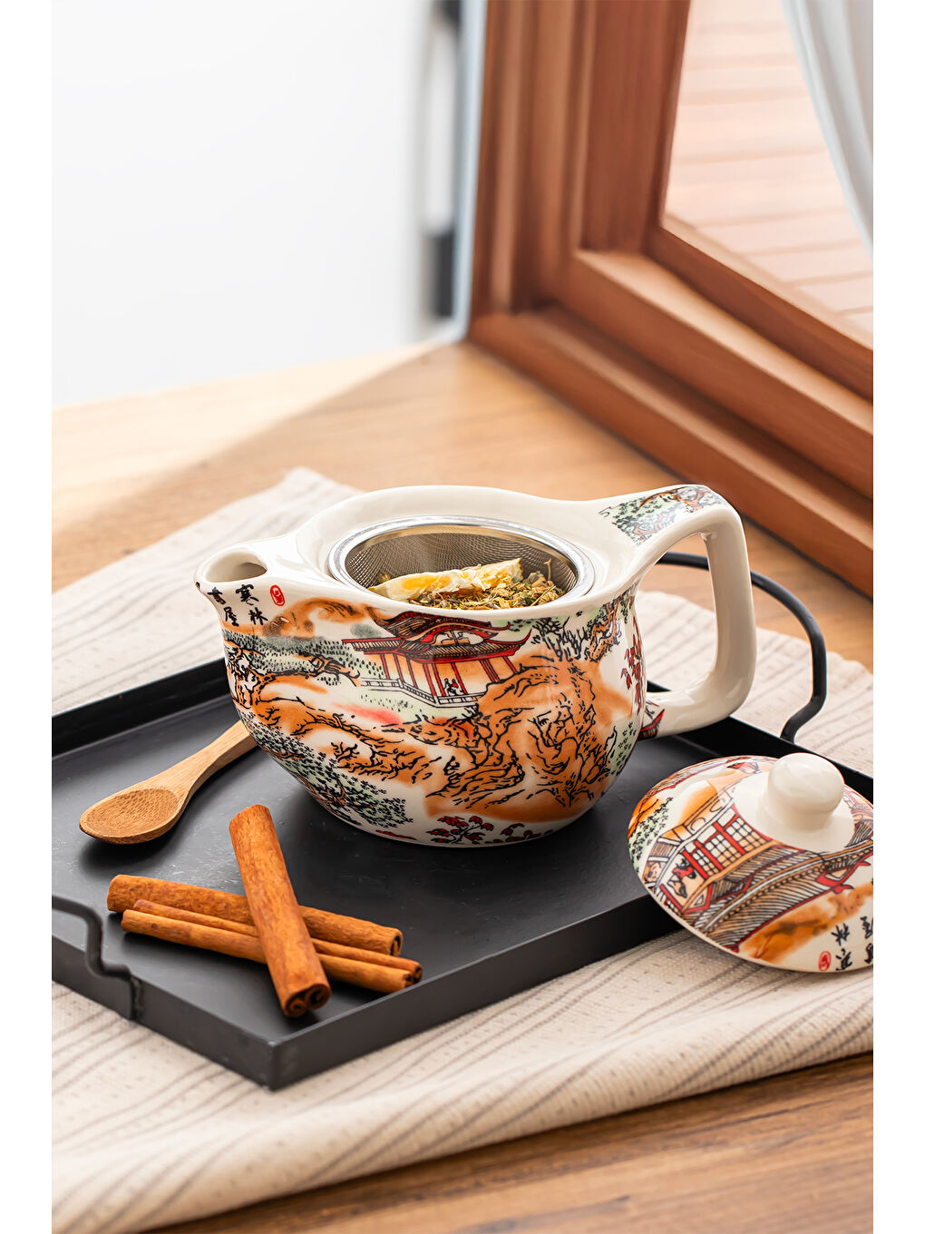 Beyaz DEM-131-1 Isıya Dayanıklı Porselen Demlik Bitki Çayı Demliği 400 ml-2