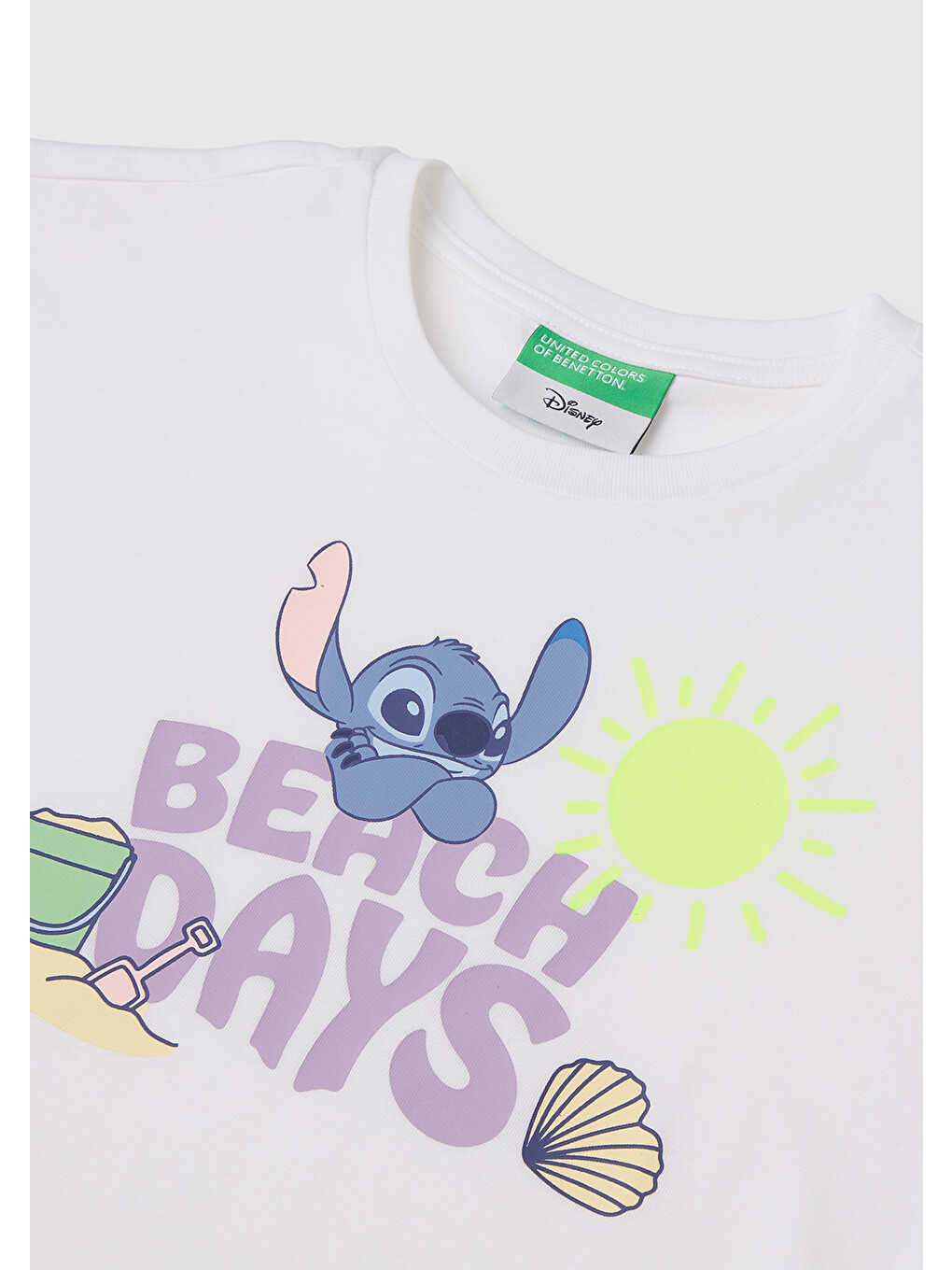 Kız Bebek Beyaz Lilo & Stitch Baskı Detaylı Bisiklet Yaka T-Shirt-2