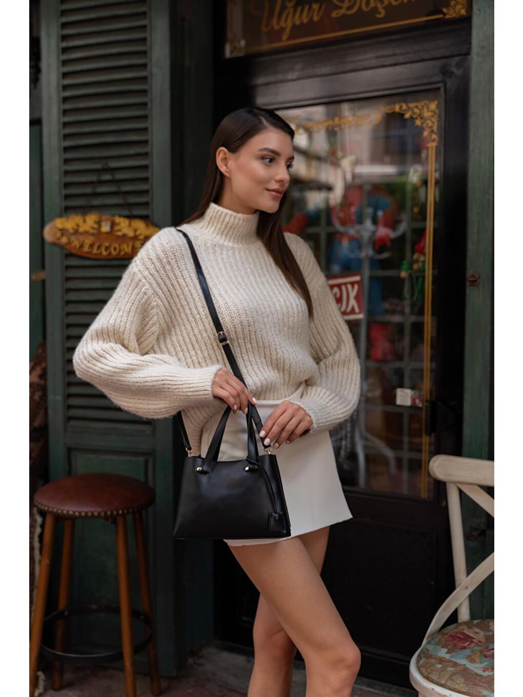 Melody Çift Bölmeli Çapraz Kadın Çanta - Siyah-1