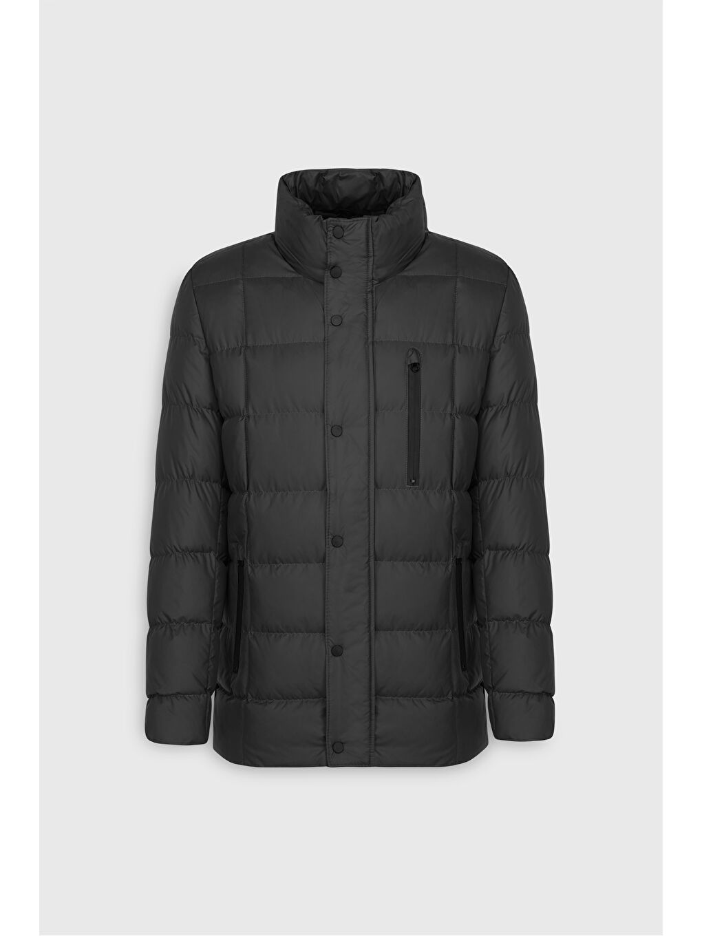 Erkek Siyah Standart Fit Normal Kesim Dik Yaka Yan Cepli Mont-6