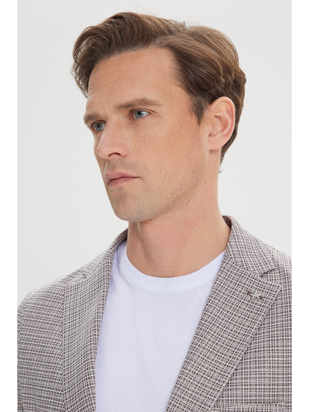 Kahverengi Erkek Kahve-Bej Slim Fit Dar Kesim Mono Yaka Desenli Blazer Ceket-3