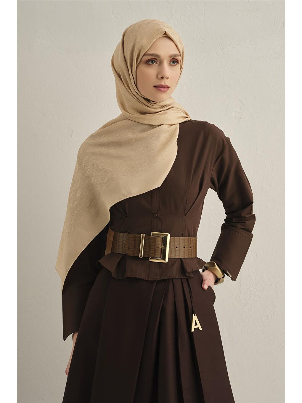 Bej Pamora Aa Monogram Şal 3 04-2