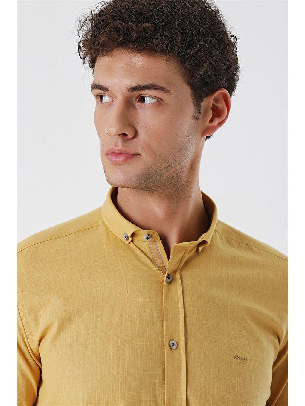 Sarı Bal Kısalabilir Kollu Cepsiz Biyeli %100 Pamuk Casual Slim Fit Dar Kesim Gömlek 1004230179-4