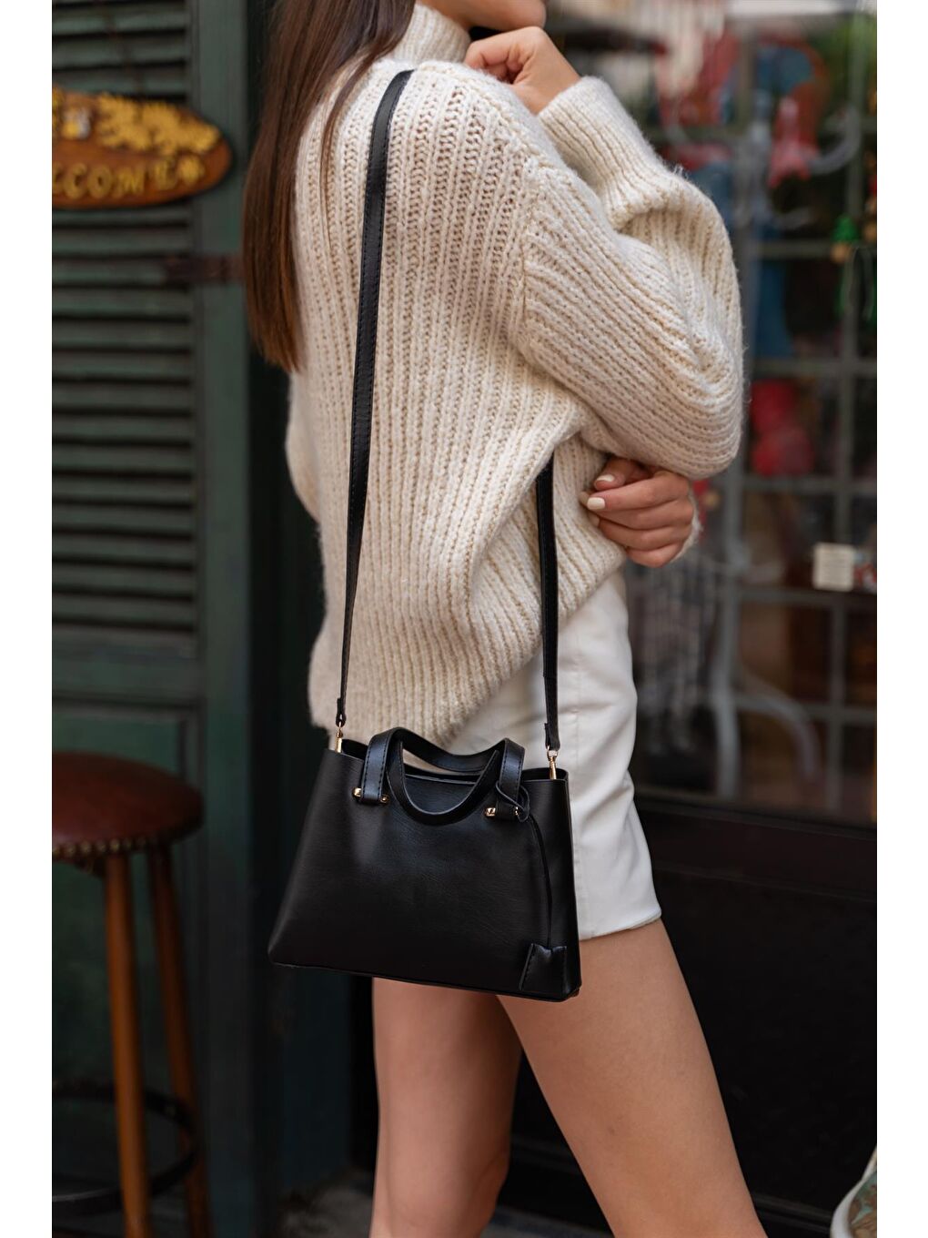 Melody Çift Bölmeli Çapraz Kadın Çanta - Siyah-2