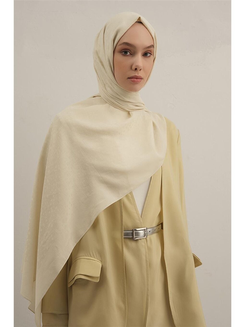 Ekru Damla Desen Bambu Pamuk Şal 07