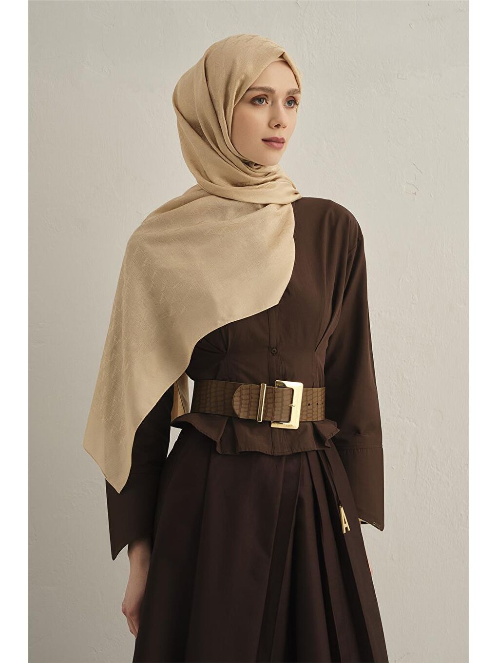 Bej Pamora Aa Monogram Şal 3 04-3