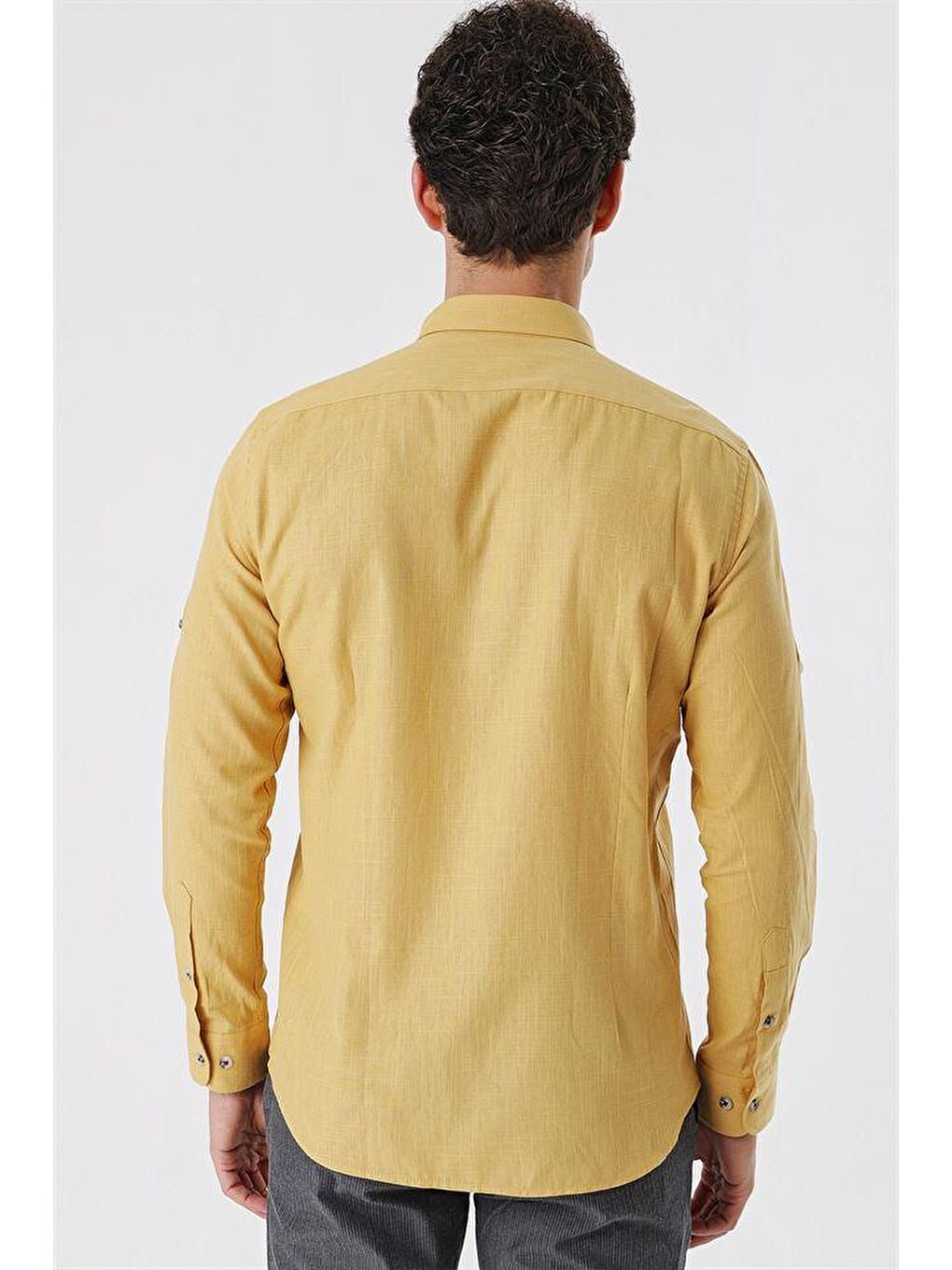 Sarı Bal Kısalabilir Kollu Cepsiz Biyeli %100 Pamuk Casual Slim Fit Dar Kesim Gömlek 1004230179-5