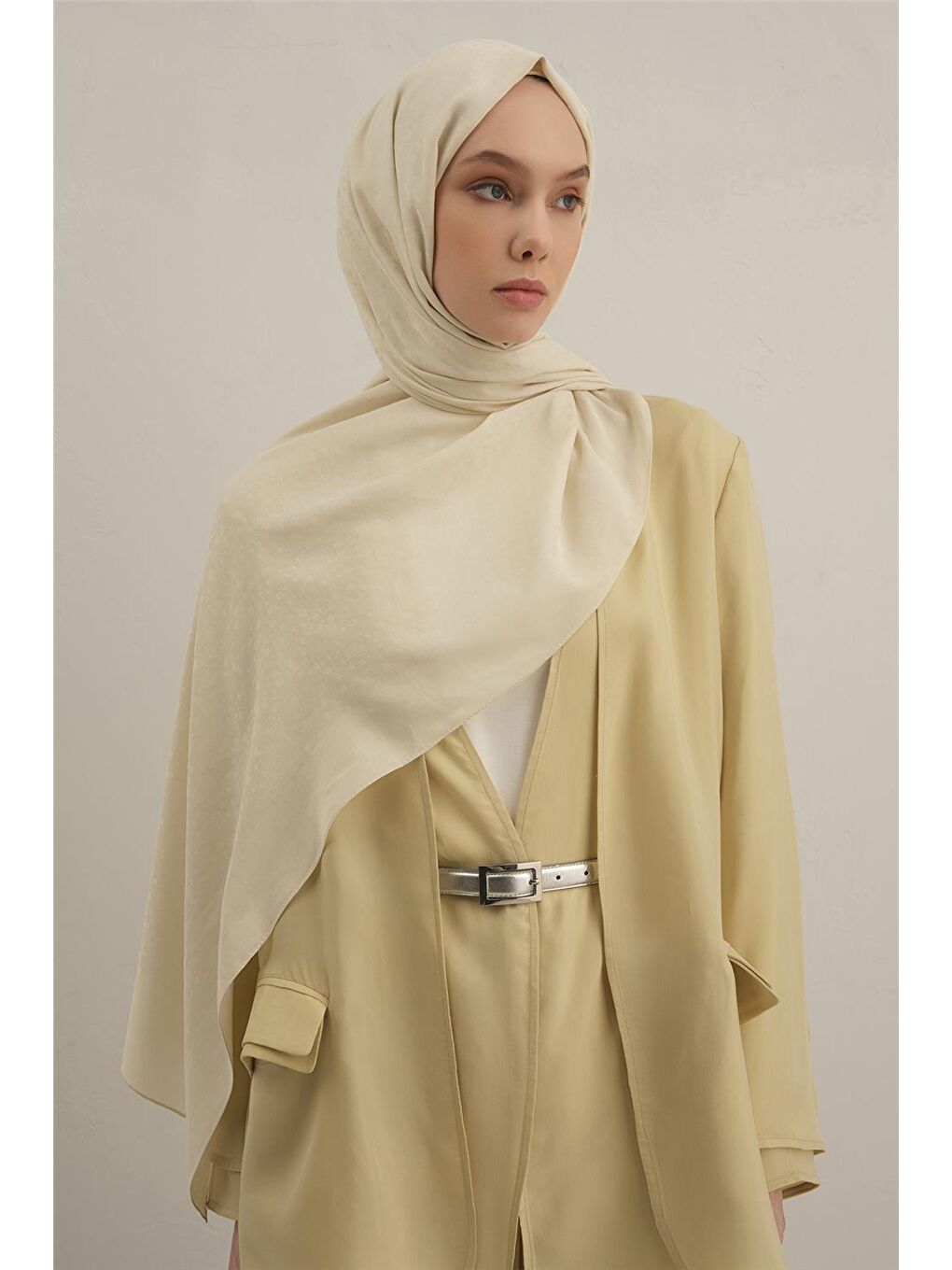 Ekru Damla Desen Bambu Pamuk Şal 07-1