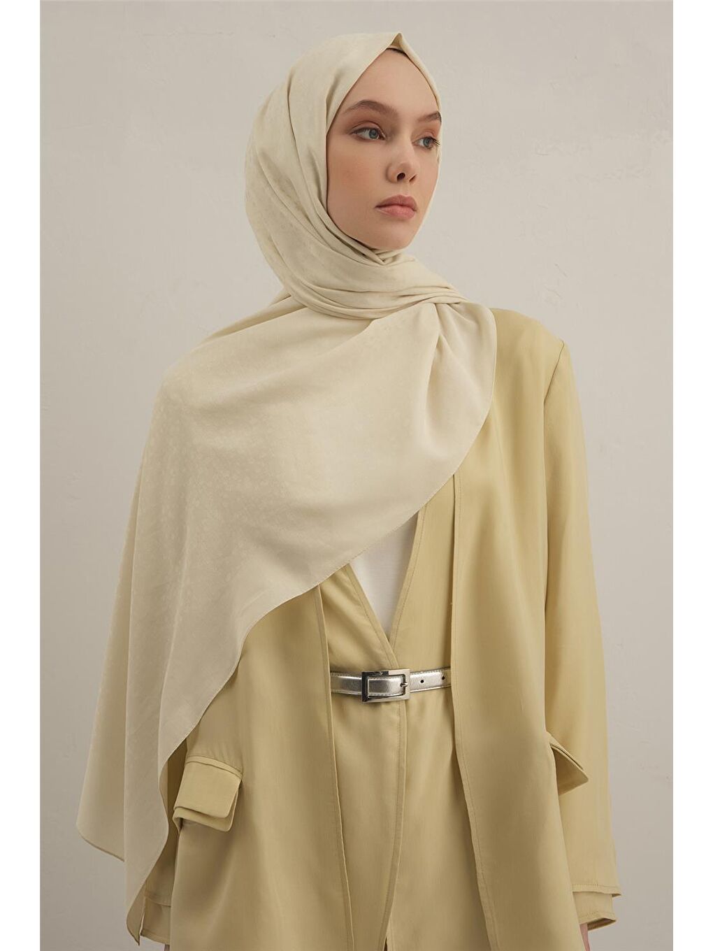 Ekru Damla Desen Bambu Pamuk Şal 07-2