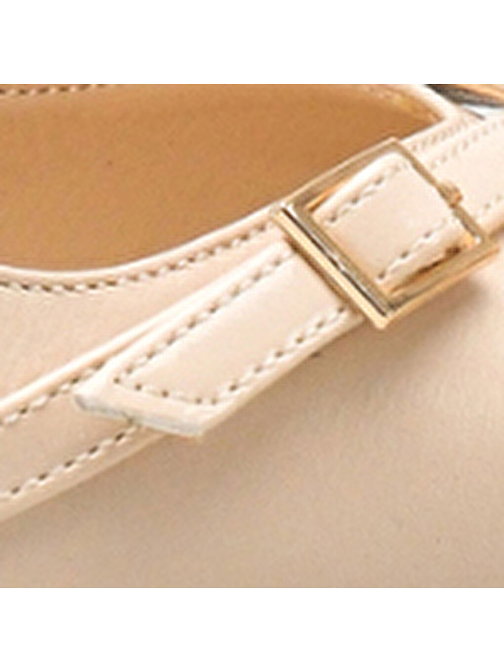 Ekru Sarine Sivri Burunlu Orta Topuklu Çapraz Tokalı Arkası Açık Kadın Ayakkabı-6