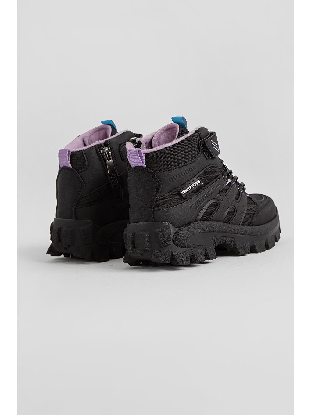 Çocuk Unisex Siyah Lila Kalın Kauçuk Taban Lastik Bağcıklı Cırtlı Outdoor Trekking Bot-3