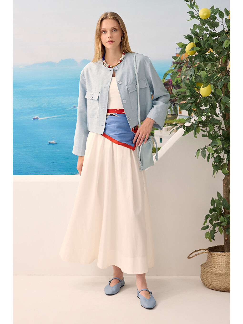 Pat Detaylı Etek Ekru