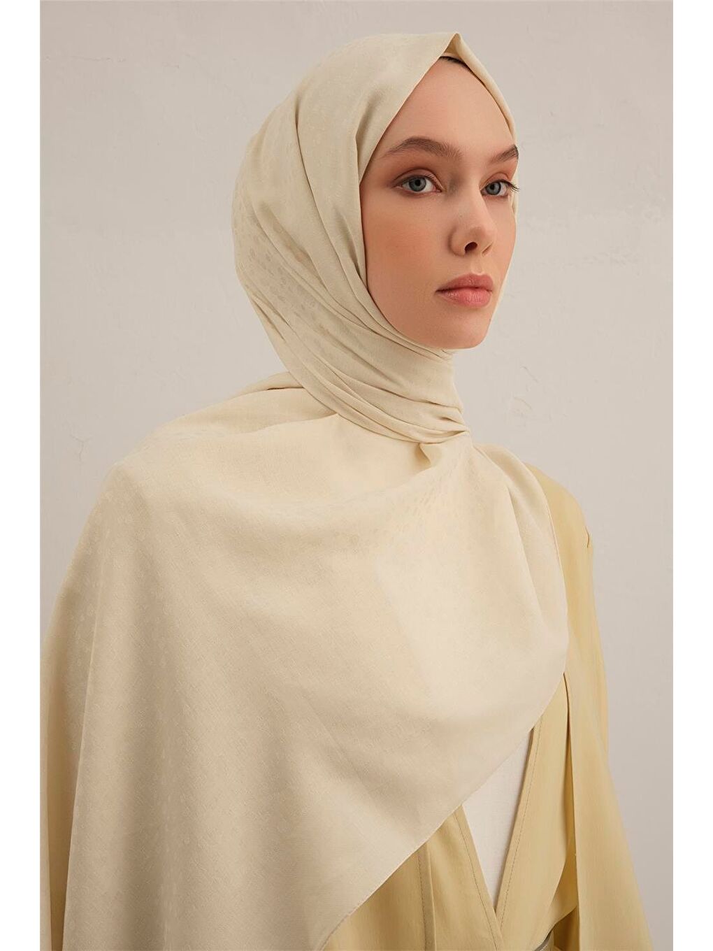 Ekru Damla Desen Bambu Pamuk Şal 07-3