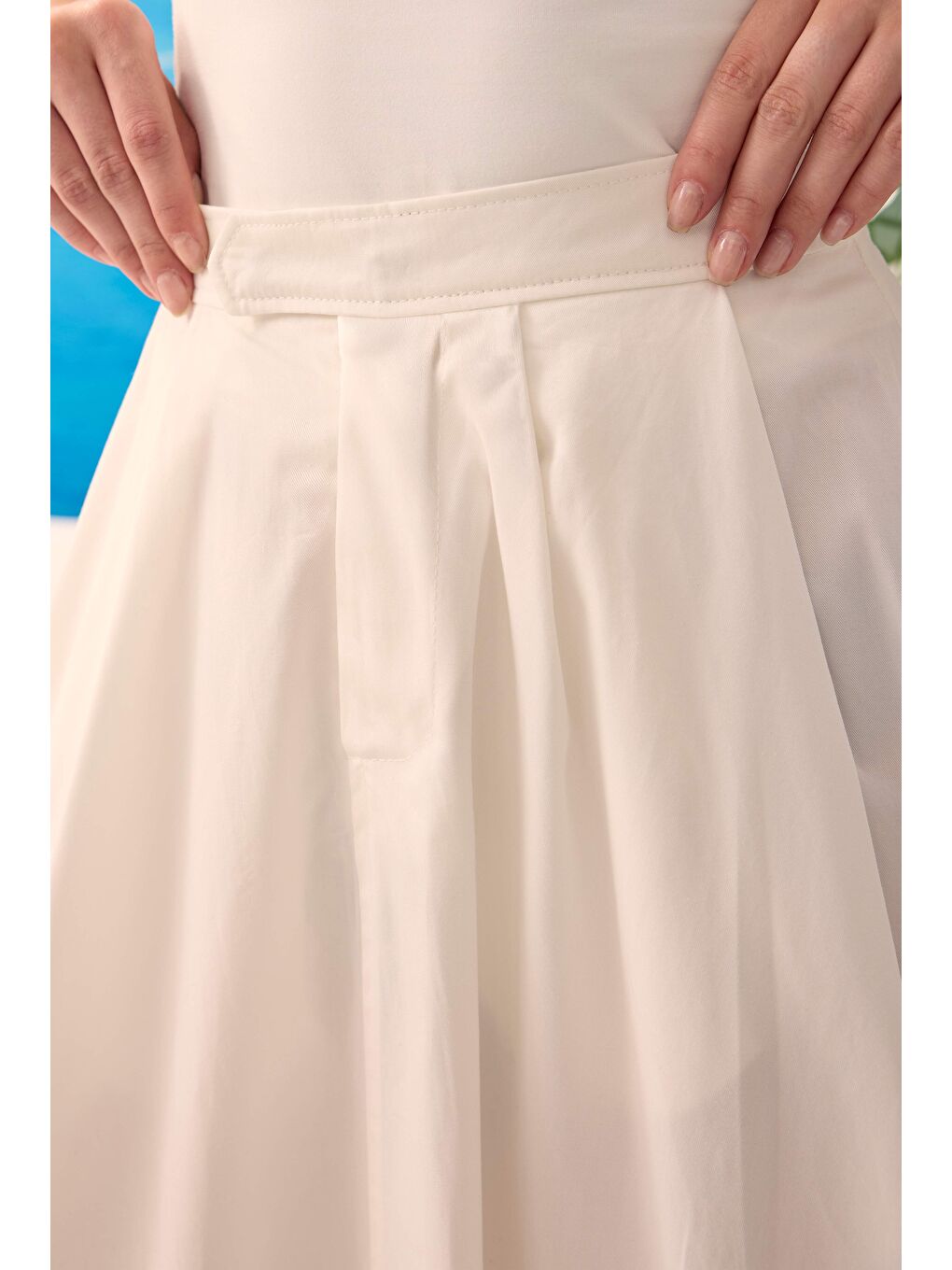 Pat Detaylı Etek Ekru-1