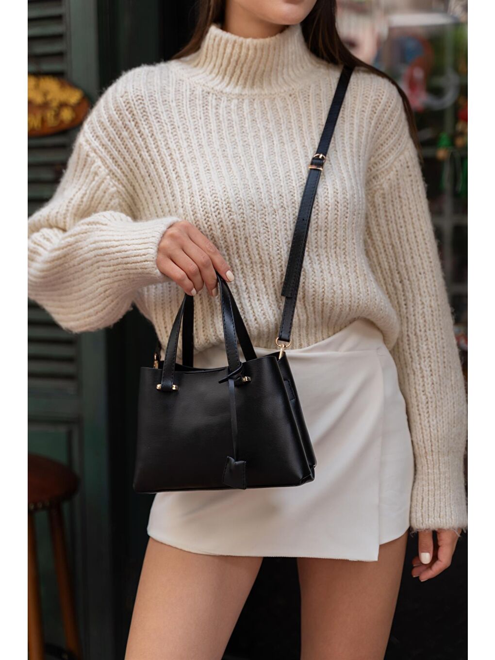 Melody Çift Bölmeli Çapraz Kadın Çanta - Siyah-3