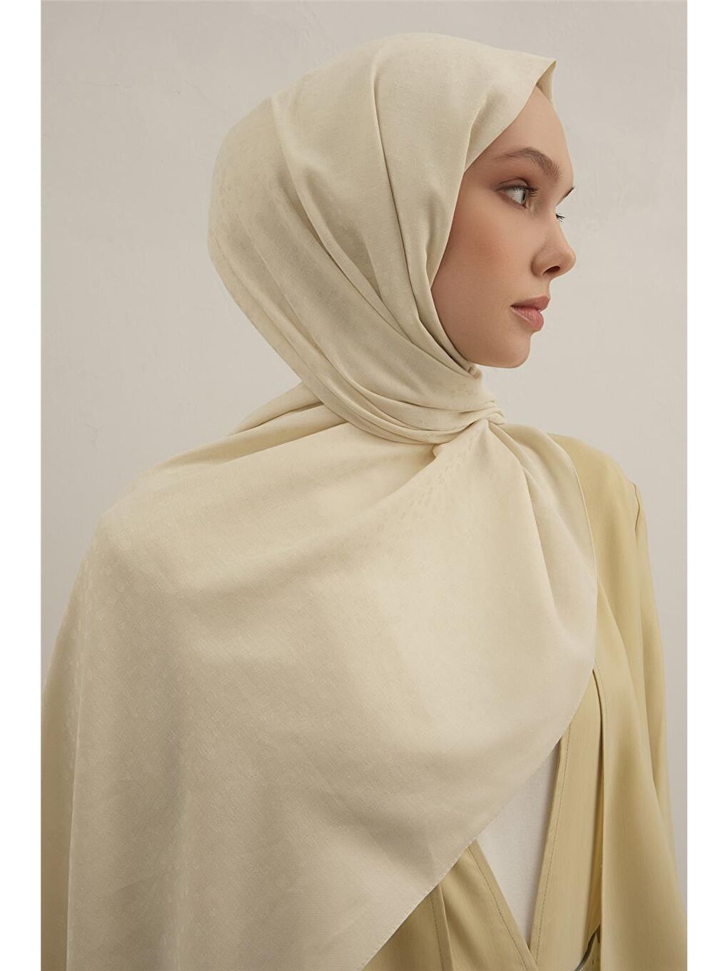 Ekru Damla Desen Bambu Pamuk Şal 07-4