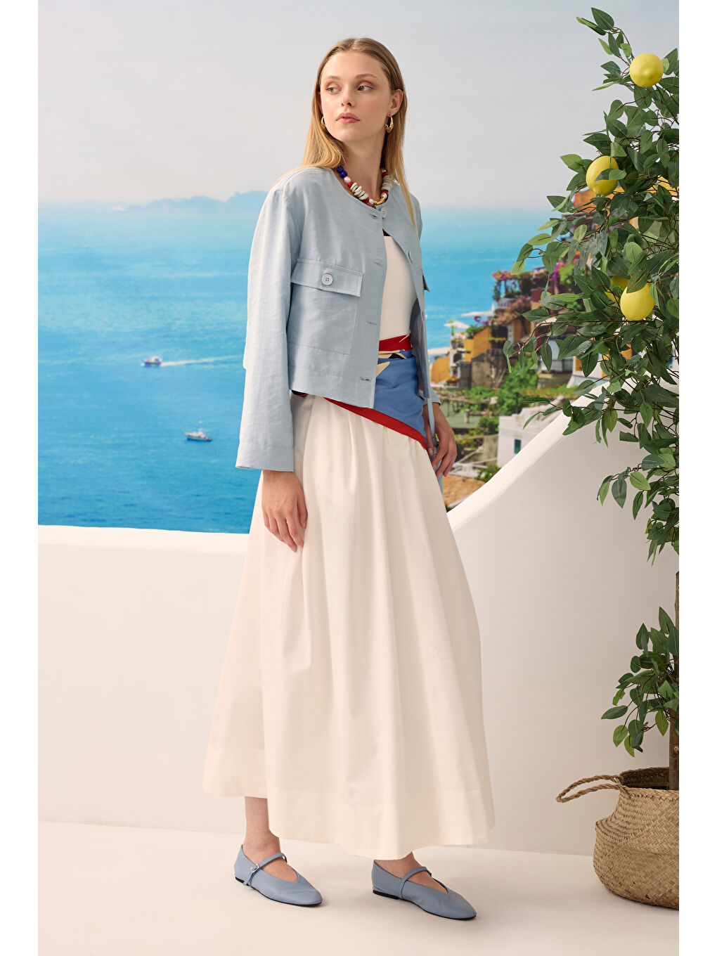 Pat Detaylı Etek Ekru-3