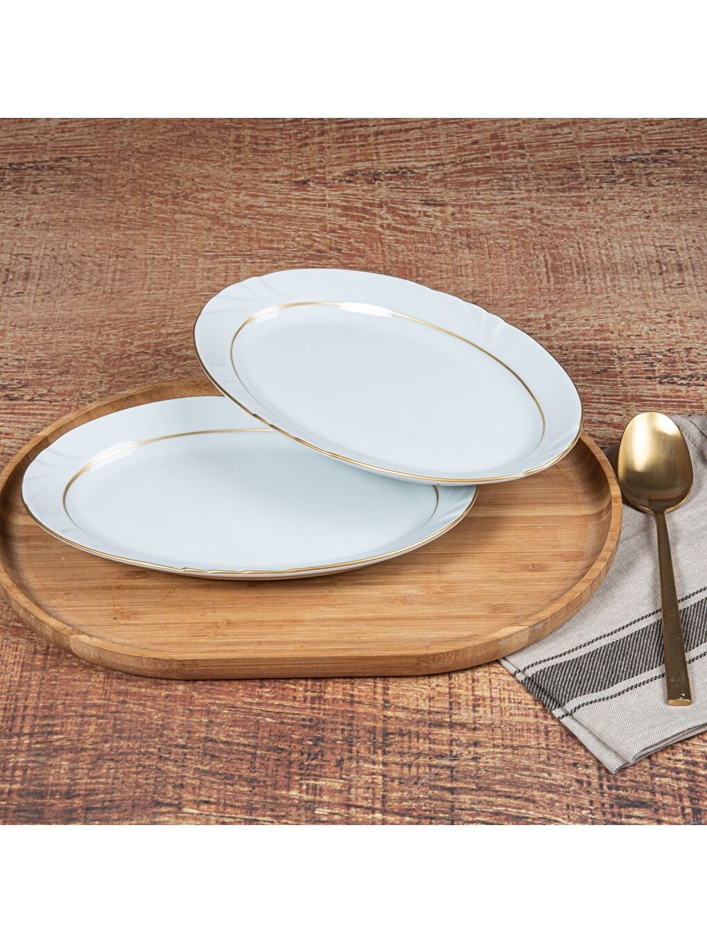 Ekru Soprano 2 Adet 25 Cm Gold Kayık Tabak-2