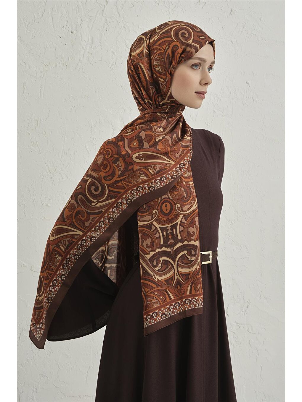 Kahverengi Premium Pure Etnik Desen Şal 2 26
