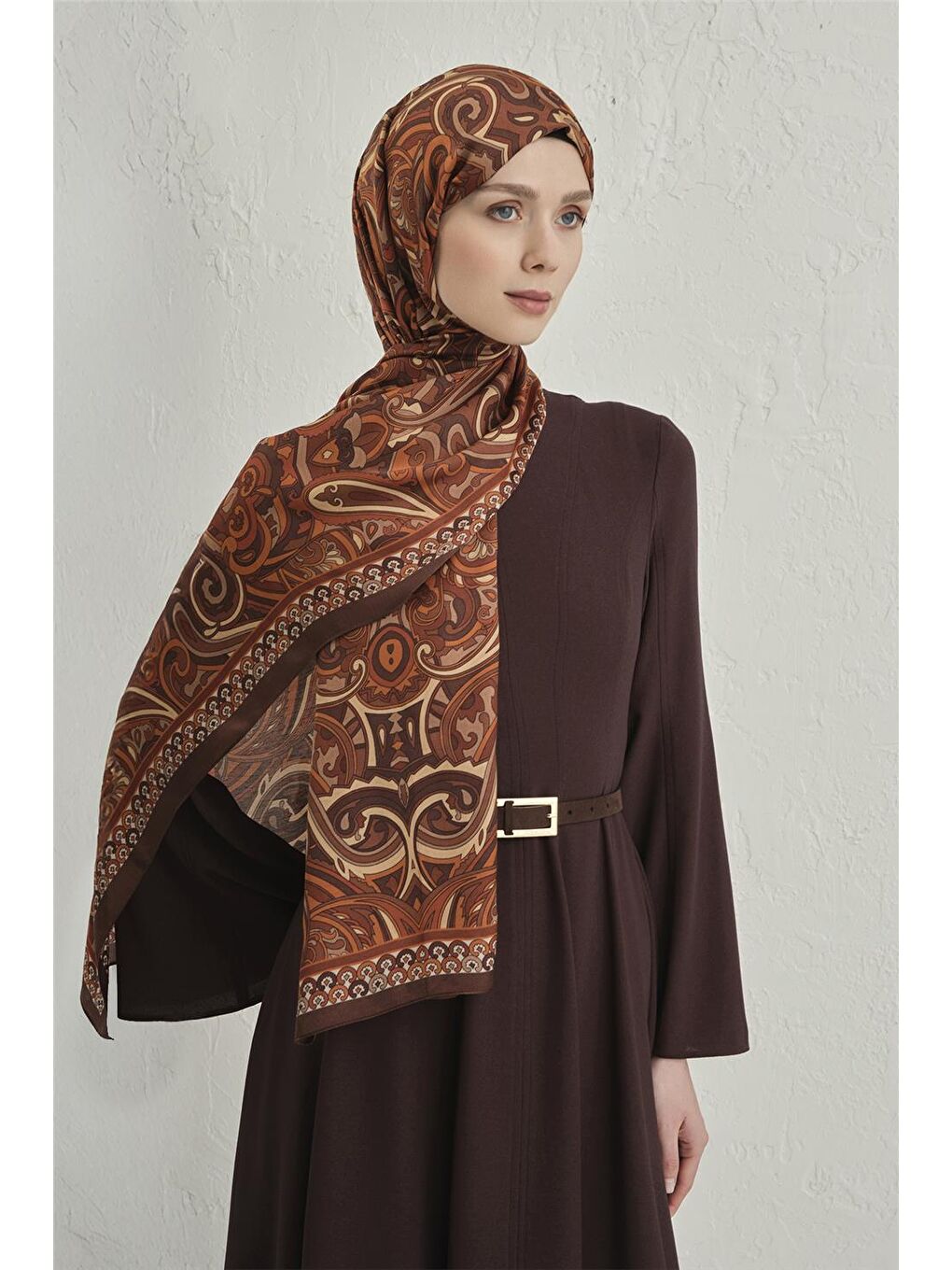 Kahverengi Premium Pure Etnik Desen Şal 2 26-1