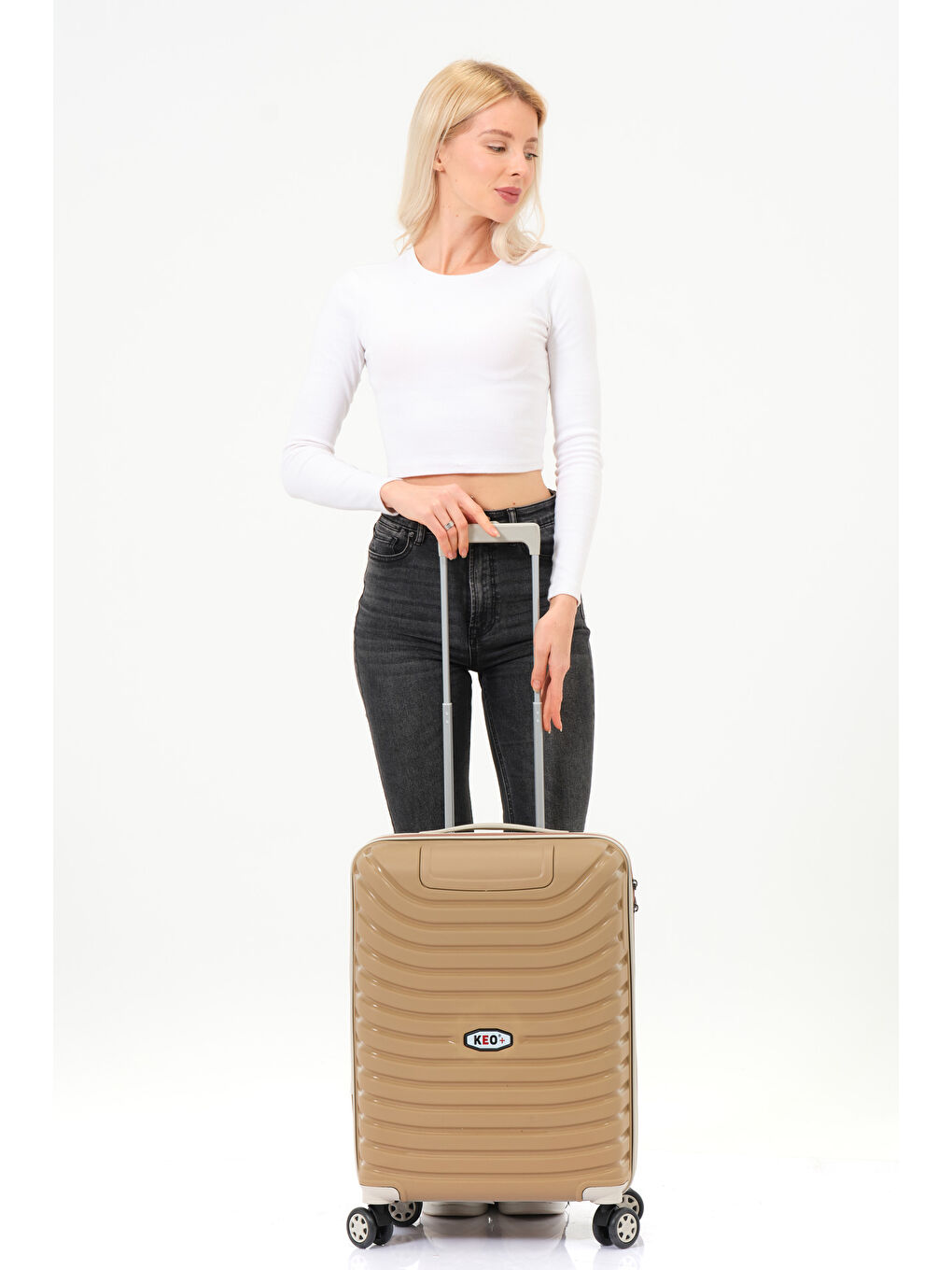 Sarı Kabin Boy Gold-Krem PP Valiz-3