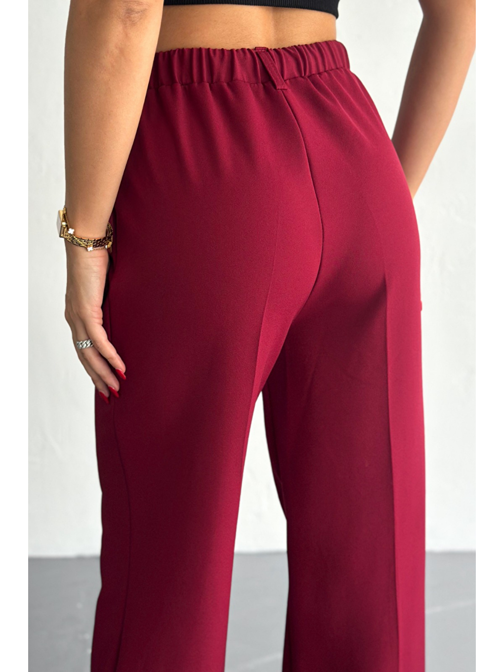 Kadın Double Bol Paça Palazzo Pantolon Kırmızı-2