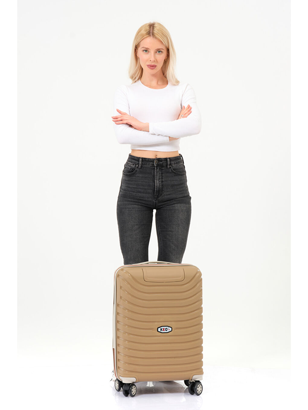 Sarı Kabin Boy Gold-Krem PP Valiz-7