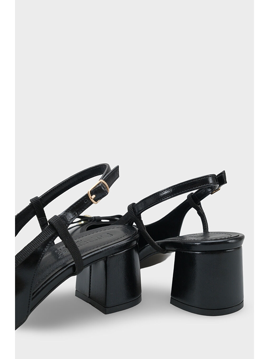 Siyah Arielle Yuvarlak Burunlu Bilekten Bantlı Orta Topuklu Fiyonklu Kadın Ayakkabı-3