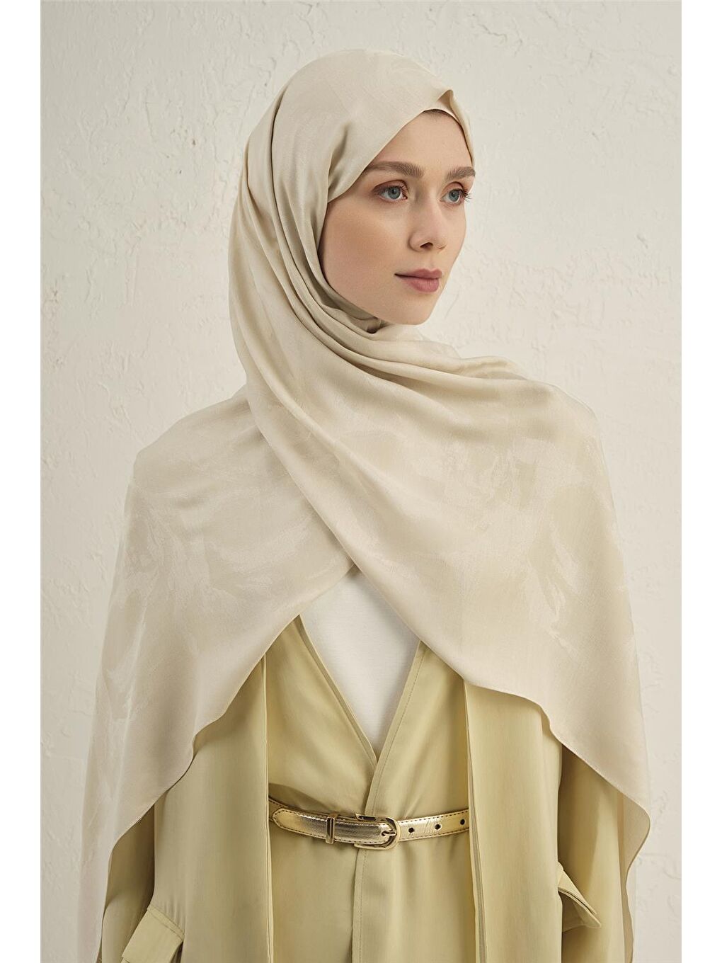 Bej Lyocell Viscon Dalga Desen Şal 1 04-3