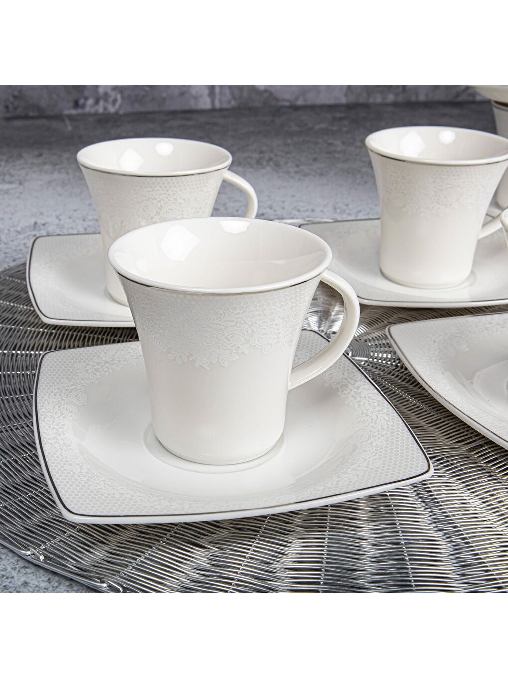 Ekru Caroline 12 Parça 6 Kişilik Bone Türk Kahvesi Takım - 5498