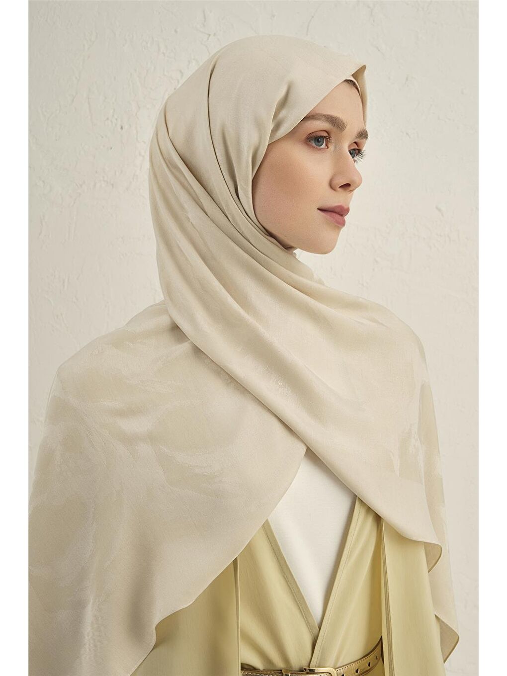 Bej Lyocell Viscon Dalga Desen Şal 1 04-7