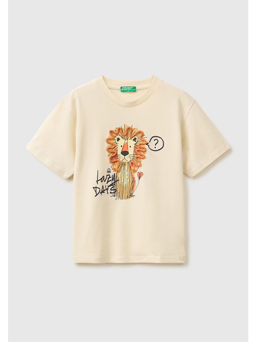 Ekru Erkek Bebek Krem Baskı ve Aplike Detaylı Bisiklet Yaka T-Shirt