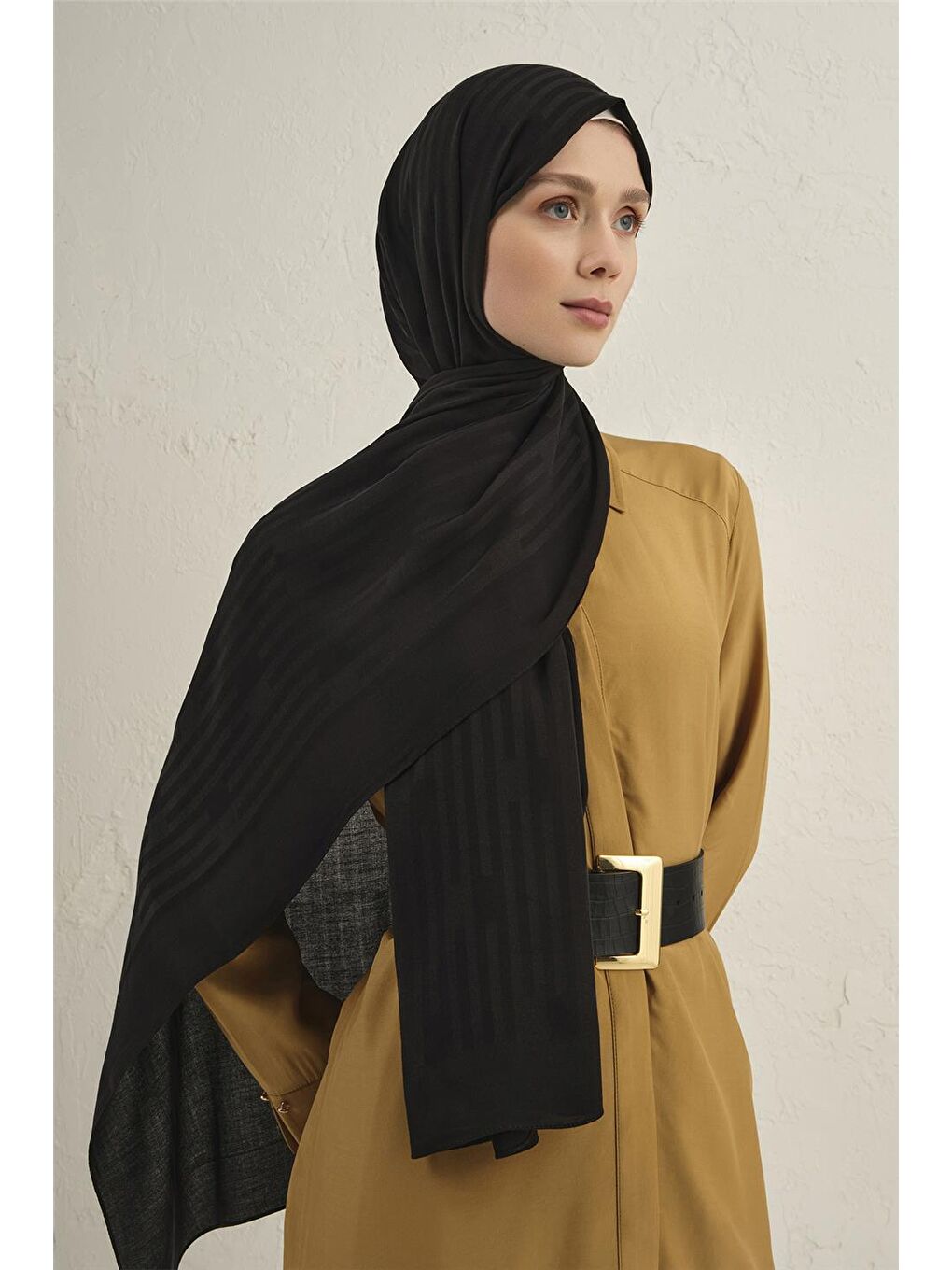 Siyah Lyocell Viscon Stripes Şal 2 01-1