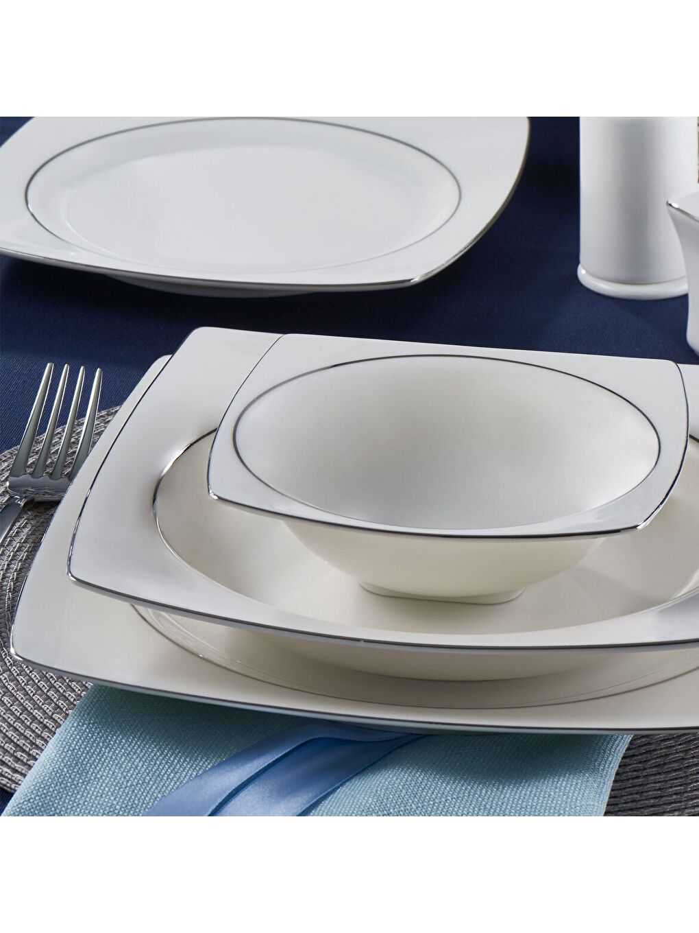 Ekru Caroline 62 Parça Kare Bone Yemek Takımı - 226-4