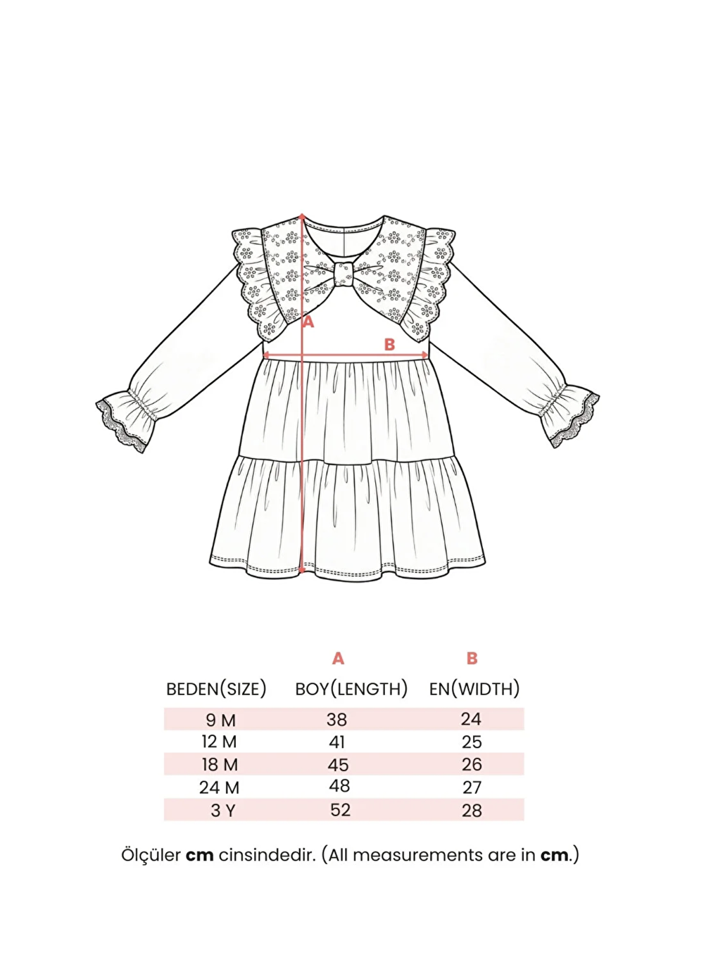 Kız Bebek Pamuklu Bej Fisto Yaka Elbise – Uzun Kollu, Katlı Model-5