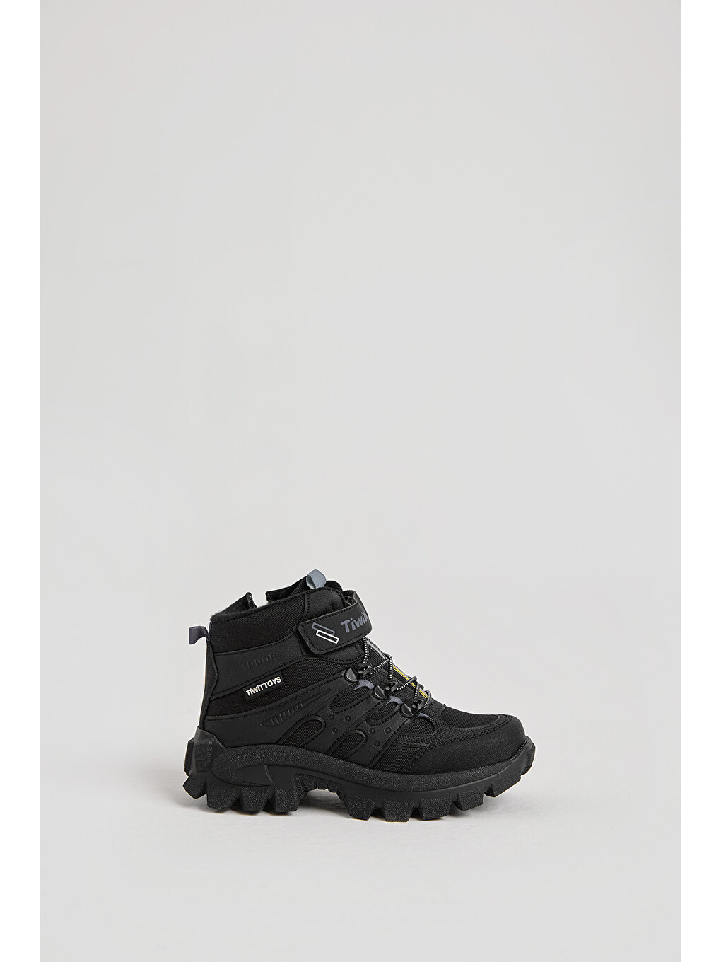 Çocuk Unisex Siyah Füme Kalın Kauçuk Taban Lastik Bağcıklı Cırtlı Outdoor Trekking Bot-1