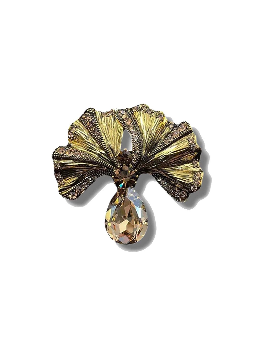 Gri Vintage Taşlı Lotus Çiçeği Broş Yaka İğnesi-1